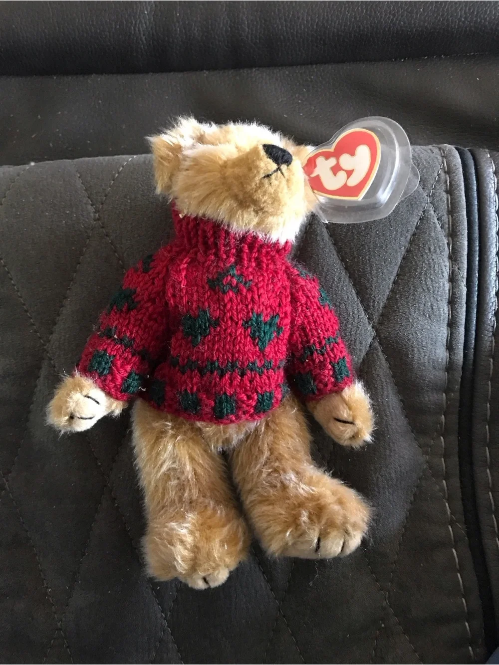 Ty Plush Teddy Bear in Red and Green Knit Sweater